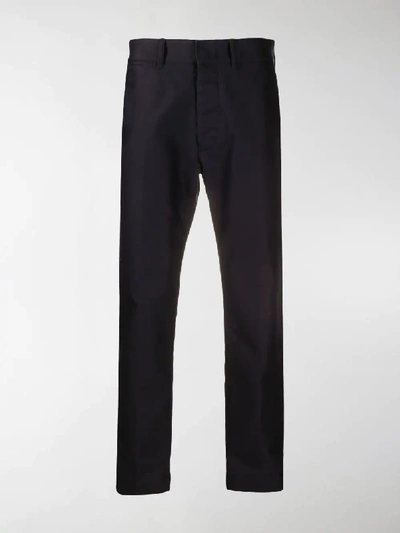 Shop Tom Ford Navy Cotton Chino Trousers In Blue