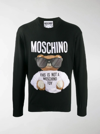 Shop Moschino Teddy Bear Crew Neck Sweatshirt In Black