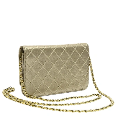 Pre-owned Chanel Gold Quilted Leather Wild Stitch Wallet On Chain Bag