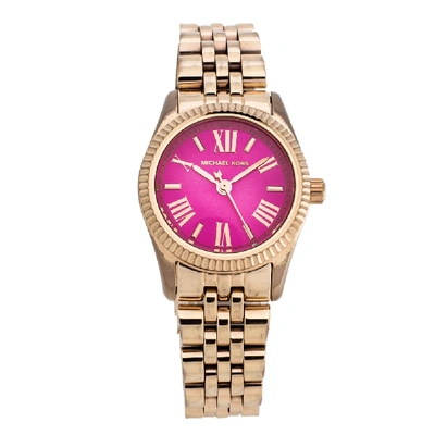 Pre-owned Michael Kors Pink Rose Gold Tone Stainless Steel Lexington Petite Mk3285 Women's Wristwatch 26 Mm