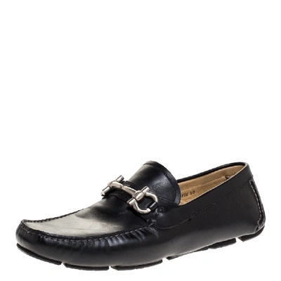 Pre-owned Ferragamo Black Leather Gancini Bit Loafers Size 44