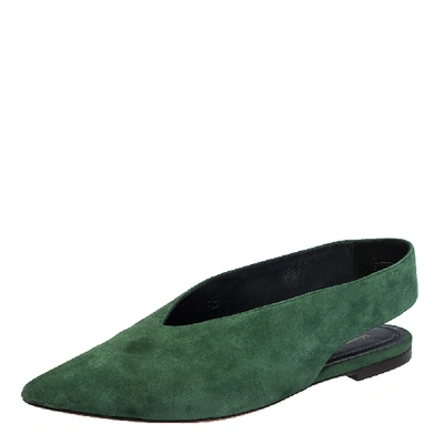 Pre-owned Celine Green Suede V Cut Pointed Toe Flats Size 36