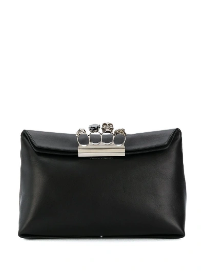 Shop Alexander Mcqueen Four Ring Leather Mini Bag In Black