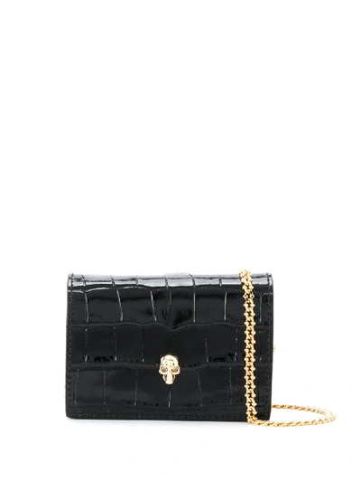 Shop Alexander Mcqueen Leather Card Holder On Chain In Black