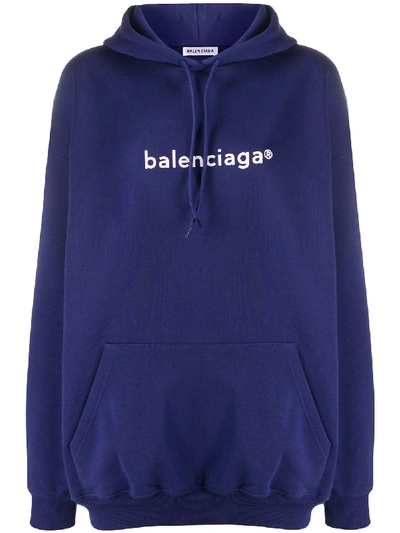 Shop Balenciaga Copyright Cotton Hoodie In Blue