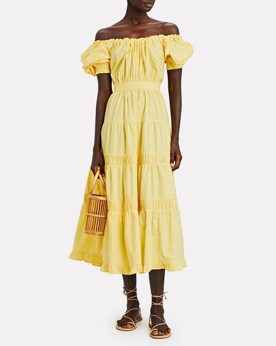 Shop Ulla Johnson Colette Tiered Cotton Midi Dress In Yellow