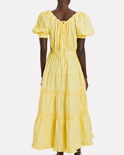 Shop Ulla Johnson Colette Tiered Cotton Midi Dress In Yellow