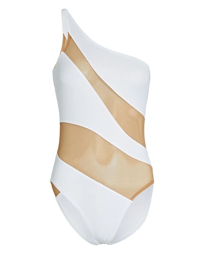 Shop Norma Kamali Snake Mesh One-piece Swimsuit In White