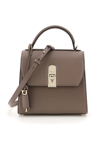 Shop Ferragamo Boxy Handbag In Grey,beige