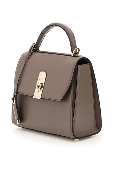 Shop Ferragamo Boxy Handbag In Grey,beige