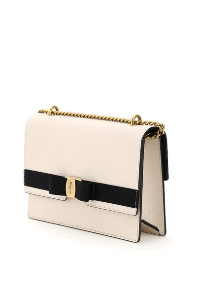 Shop Ferragamo Vara New Shoulder Bag In White,beige,black