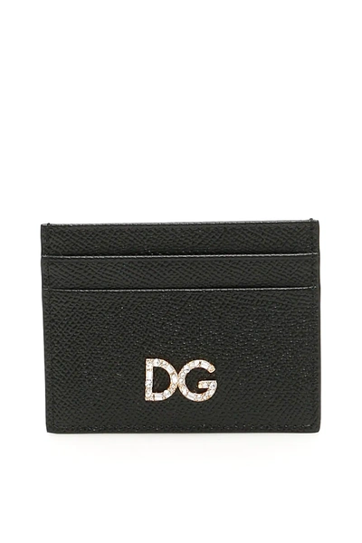 Shop Dolce & Gabbana Leather Cardholder With Crystal Dg In Black