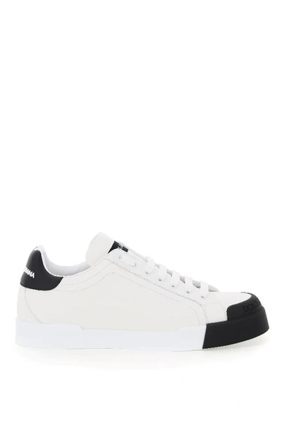 Shop Dolce & Gabbana Low Leather Sneakers In White,black