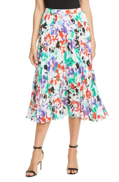 Shop Tanya Taylor Jeana Floral Pleated Midi Skirt In Painted Floral White