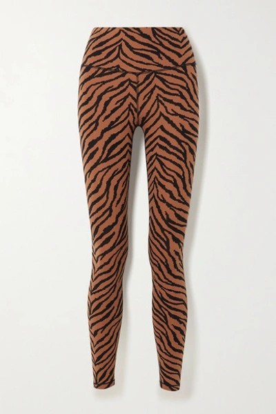Shop Varley Century Zebra-print Stretch Leggings In Brown