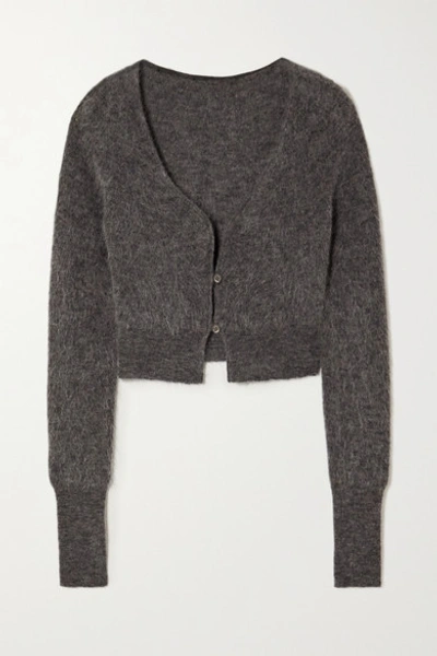 Shop Jacquemus Alzou Cropped Mohair-blend Cardigan In Dark Gray