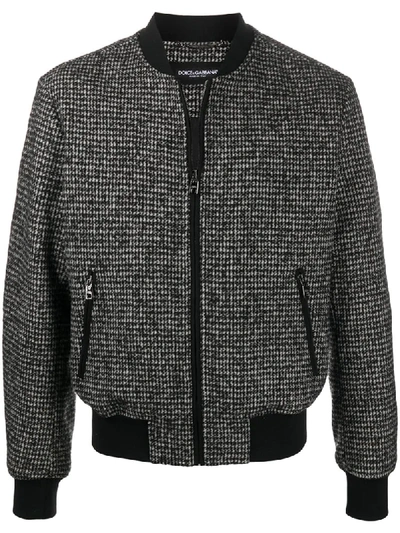 Shop Dolce & Gabbana Houndstooth-pattern Bomber Jacket In Black