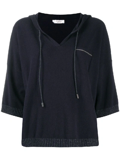 Shop Peserico Hooded Knitted Jumper In Blue