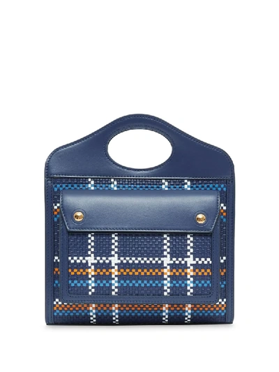 Shop Burberry Mini Latticed Pocket Bag In Blue