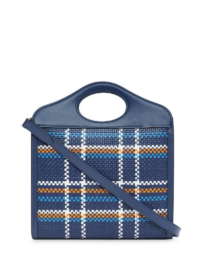 Shop Burberry Mini Latticed Pocket Bag In Blue