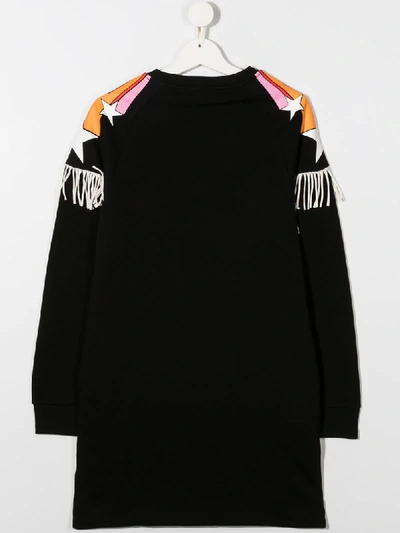 Shop Stella Mccartney Teen Stars And Fringe Sweatshirt Dress In Black