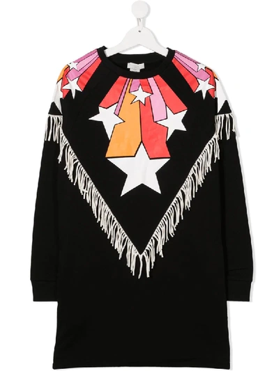 Shop Stella Mccartney Teen Stars And Fringe Sweatshirt Dress In Black
