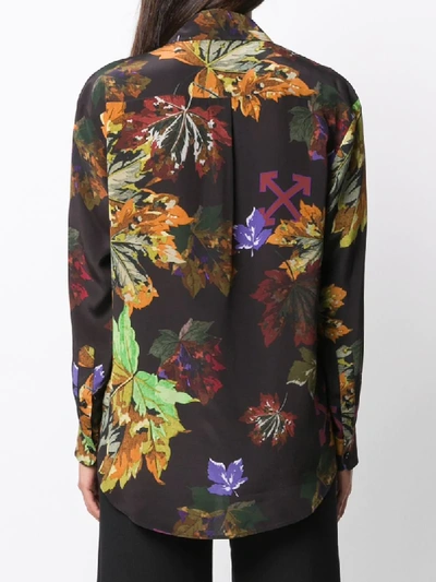 Shop Off-white Leaf Print Silk Shirt In Black