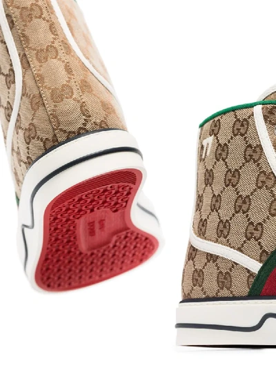 Shop Gucci Brown Gg Signature Hi Top Tennis Sneakers