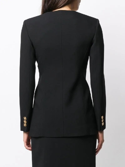 Shop Versace Graphic-neckline Double-breasted Blazer In Black