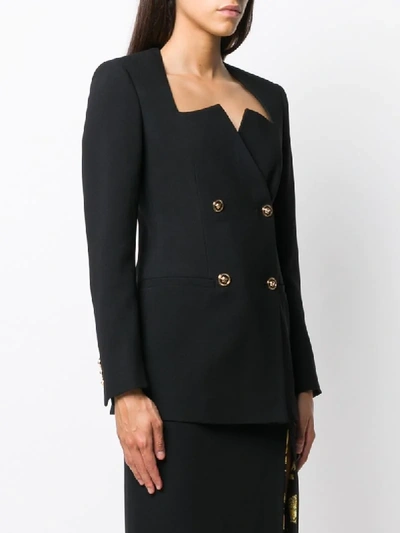 Shop Versace Graphic-neckline Double-breasted Blazer In Black