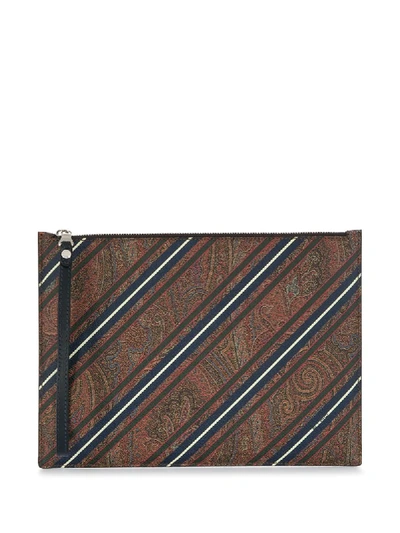 Shop Etro Striped Paisley-print Clutch In Brown