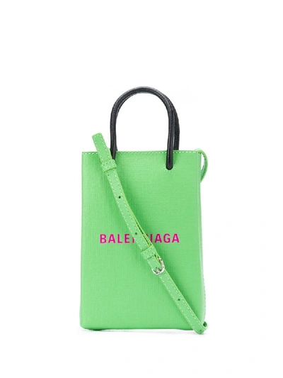 Shop Balenciaga Shopping Phone Holder Bag In Green