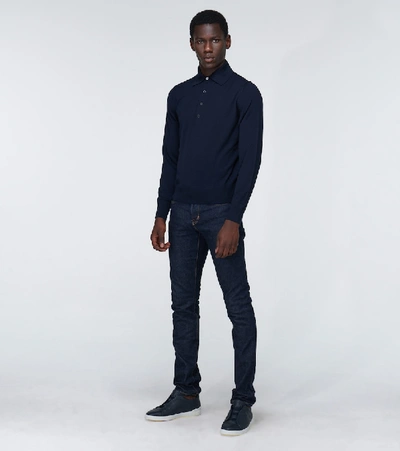 Ermenegildo Zegna Leather Sneakers With Concealed Laces In Blue