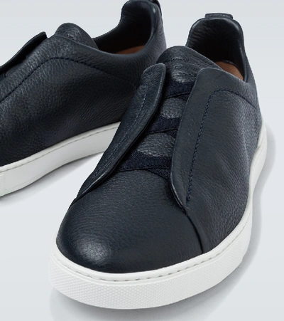 Ermenegildo Zegna Leather Sneakers With Concealed Laces In Blue