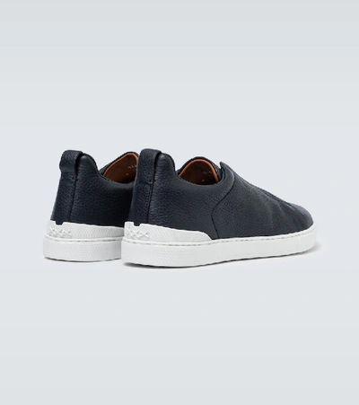 Ermenegildo Zegna Leather Sneakers With Concealed Laces In Blue