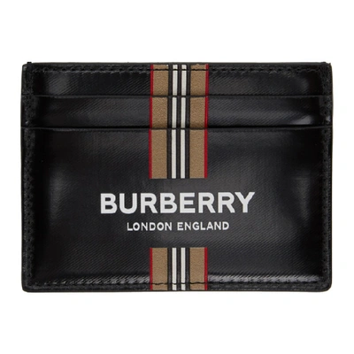 Shop Burberry Black Icon Stripe Card Holder In Black A1189