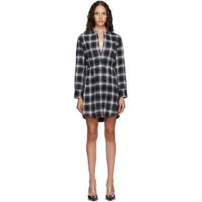 Shop Off-white Black And Green Check Stand Collar Shirt Dress In Black/green