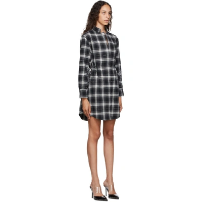 Shop Off-white Black And Green Check Stand Collar Shirt Dress In Black/green