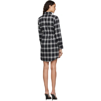 Shop Off-white Black And Green Check Stand Collar Shirt Dress In Black/green