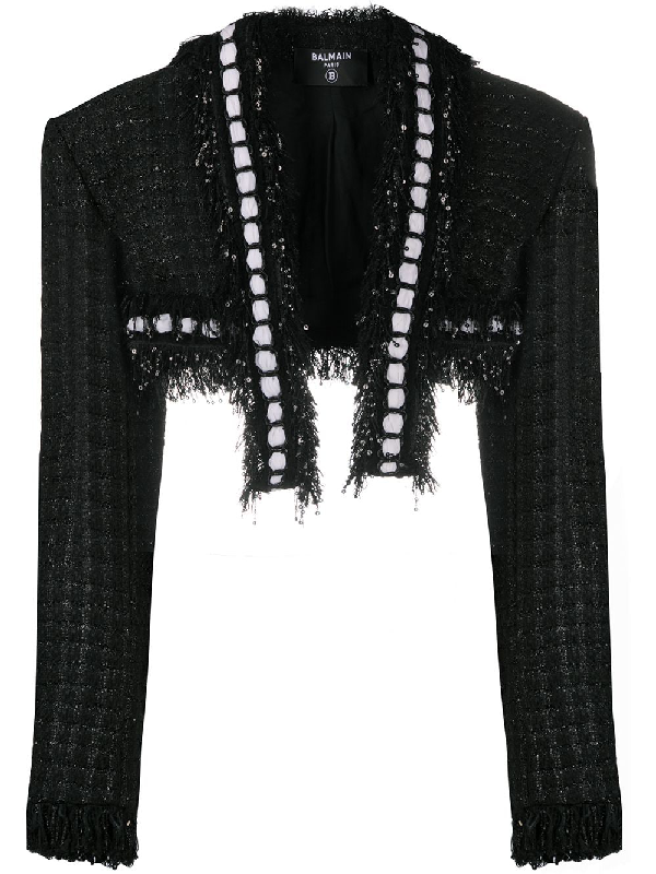 Balmain Sequin-embellished Tweed Jacket In Black | ModeSens