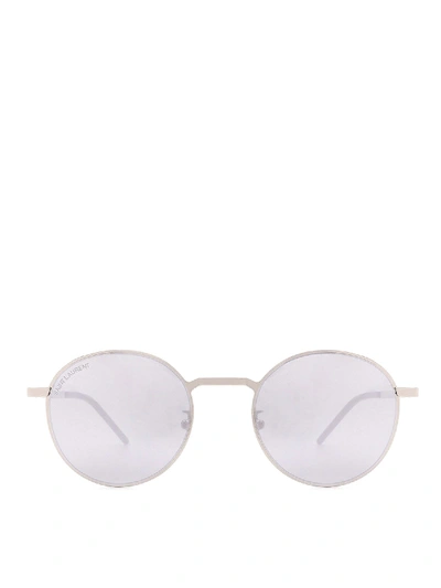 Shop Saint Laurent Sl 250 Slim Sunglasses In Silver Color