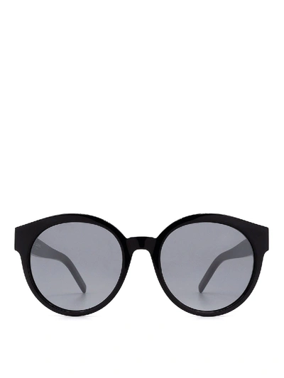 Shop Saint Laurent Slm31 Round Acetate Sunglasses In Black