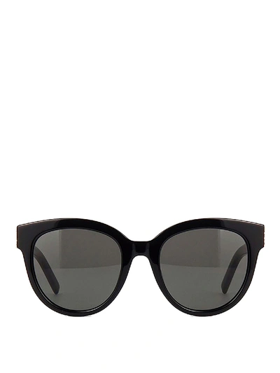 Shop Saint Laurent Slm29 Round Acetate Sunglasses In Black