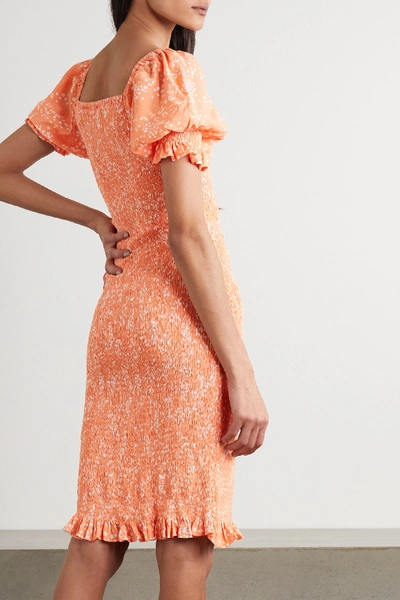 Shop Faithfull The Brand + Net Sustain Fae Shirred Floral-print Crepe Dress In Peach