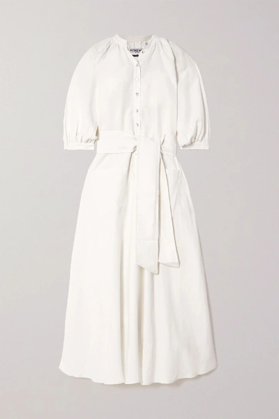 Shop Acheval Pampa Argentina Belted Linen And Silk-blend Midi Dress In White