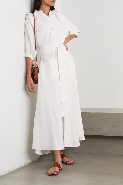 Shop Acheval Pampa Argentina Belted Linen And Silk-blend Midi Dress In White