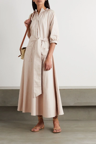 Shop Acheval Pampa Argentina Belted Cotton-blend Midi Shirt Dress In Beige