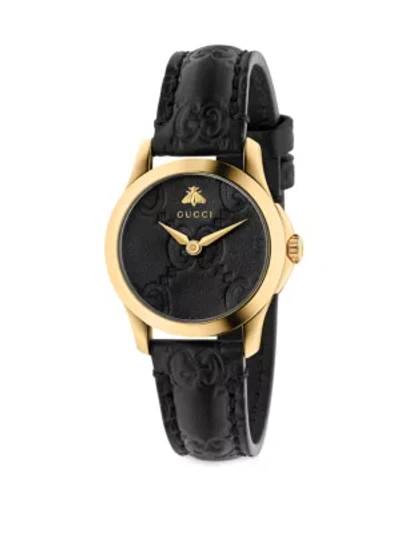 Shop Gucci G Timeless Signature Goldtone Leather Watch In Black