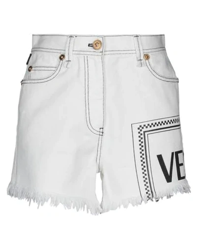 Shop Versace Denim Shorts In Ivory