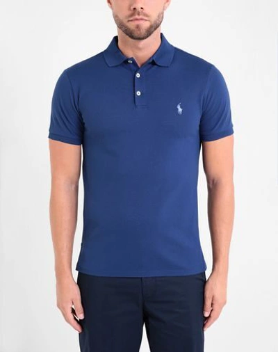 Shop Polo Ralph Lauren Slim Fit Mesh Polo Shirt Man Polo Shirt Midnight Blue Size Xs Cotton, Elastane